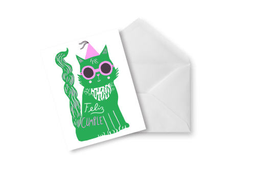Tarjeta Feliz Cumple (Gato Verde)