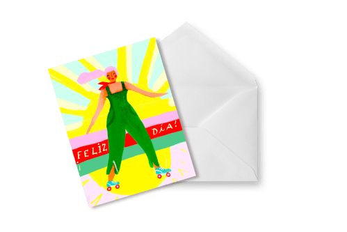 Tarjeta Feliz día Chica en patines