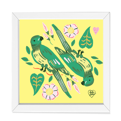 Periquitos Creme Brulee Square Art Print